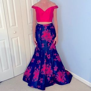 2 piece floral prom dress